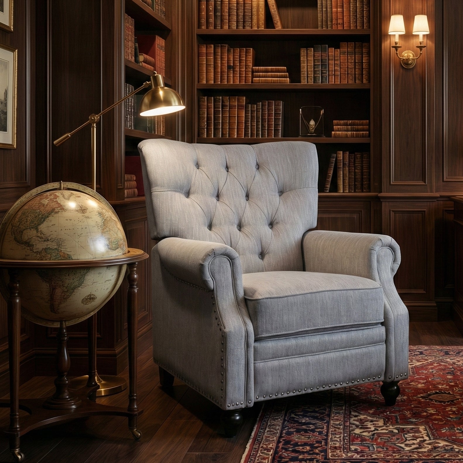 Classic Grey Button-Tufted Heavy-Duty Manual Recliner Sofa Chair