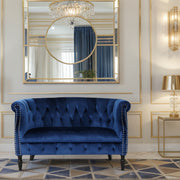 Baroque Style Navy Blue Velvet Loveseat Sofa