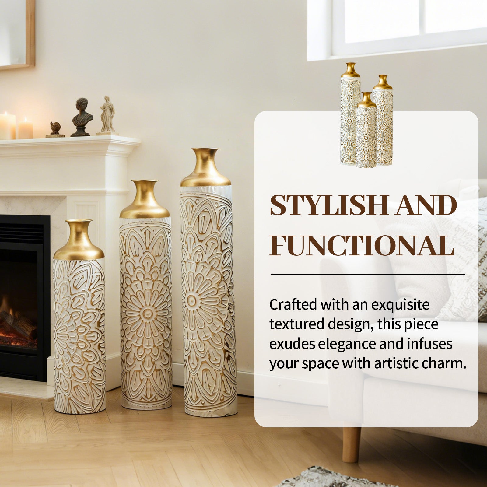 3-pieces home modern style decoration large glazed metal vase