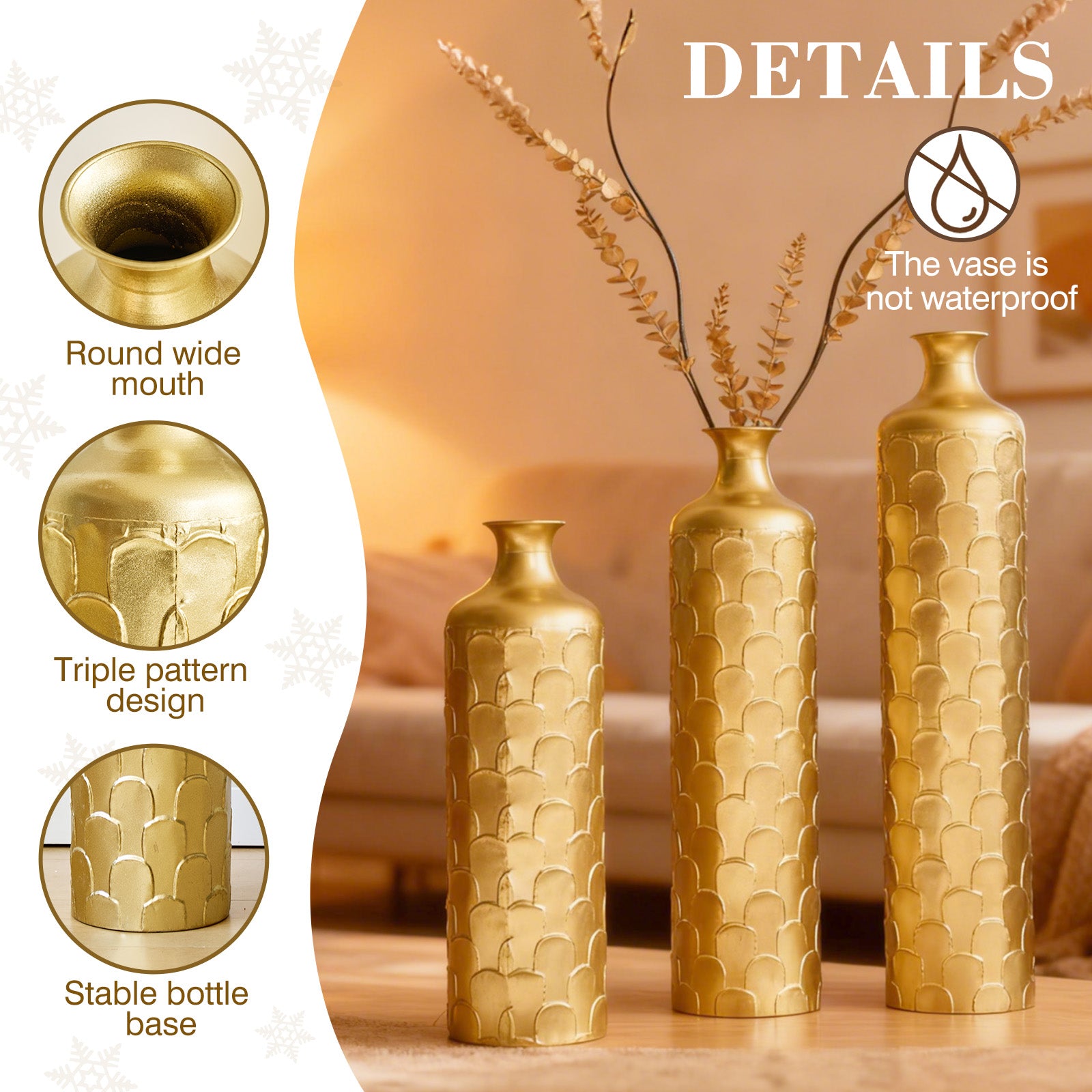 Floor metal vases decorated metal vases set of 3 gorgeous decoration