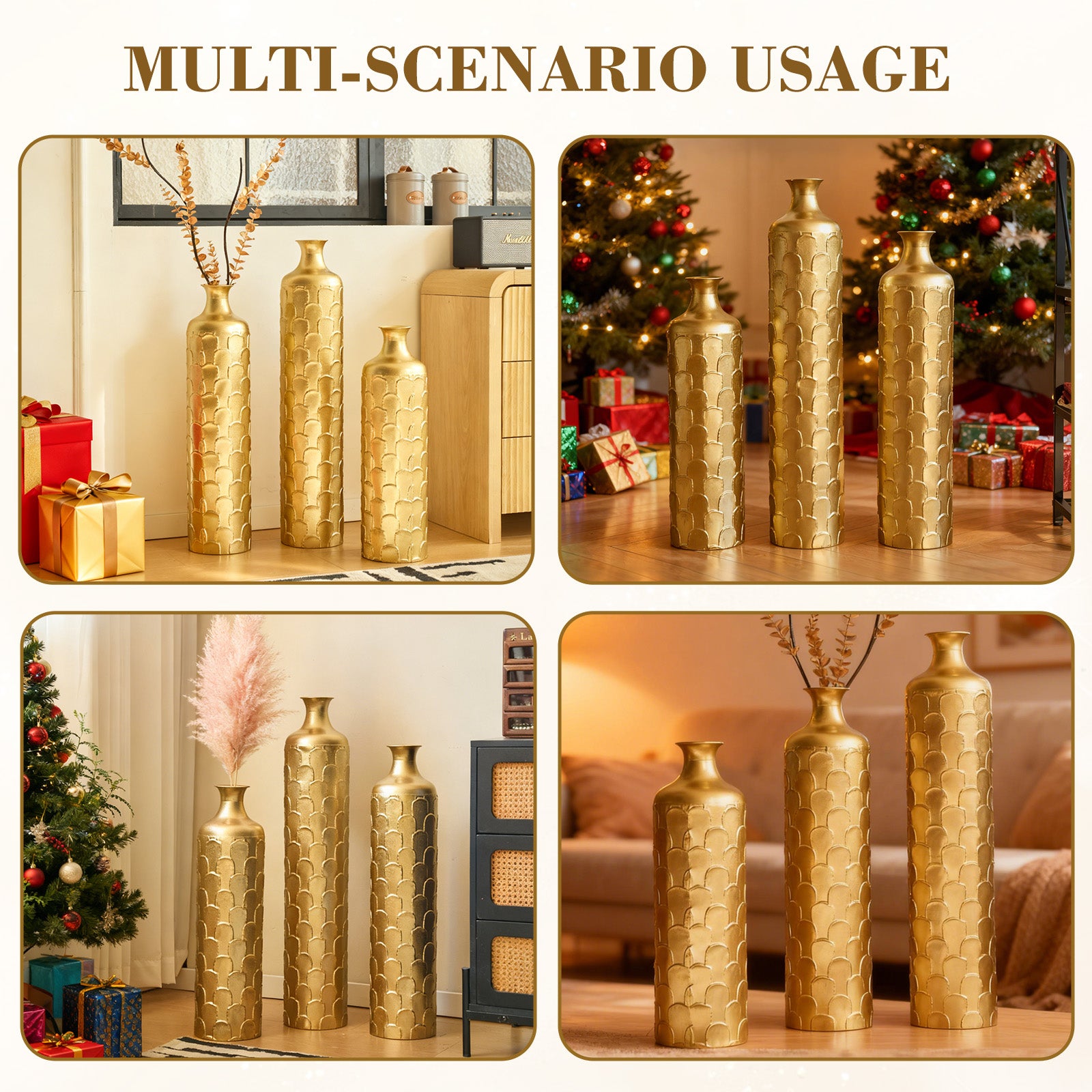 Floor metal vases decorated metal vases set of 3 gorgeous decoration