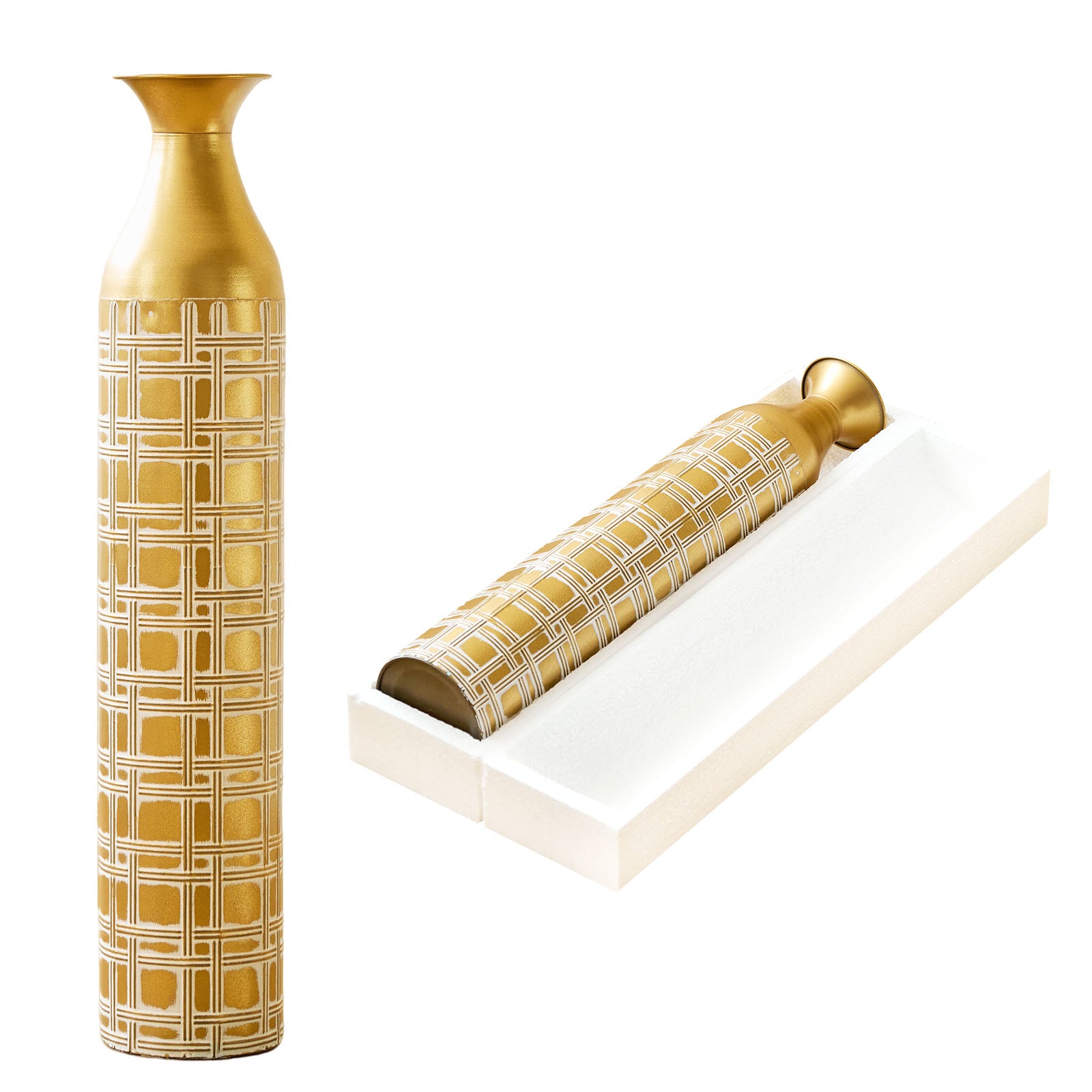 1PC gold metal floor vase with