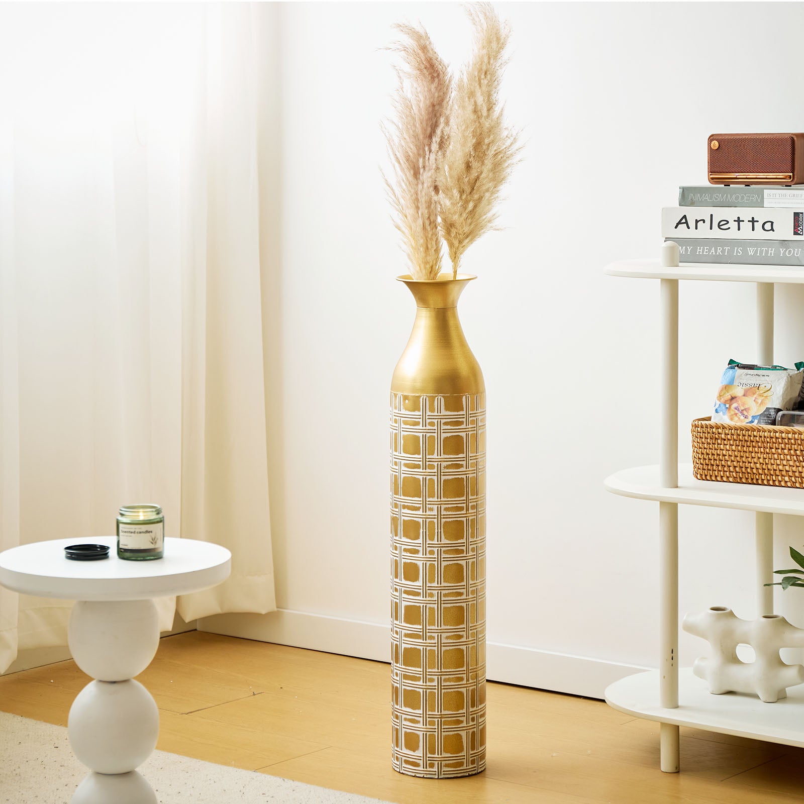 1PC gold metal floor vase with