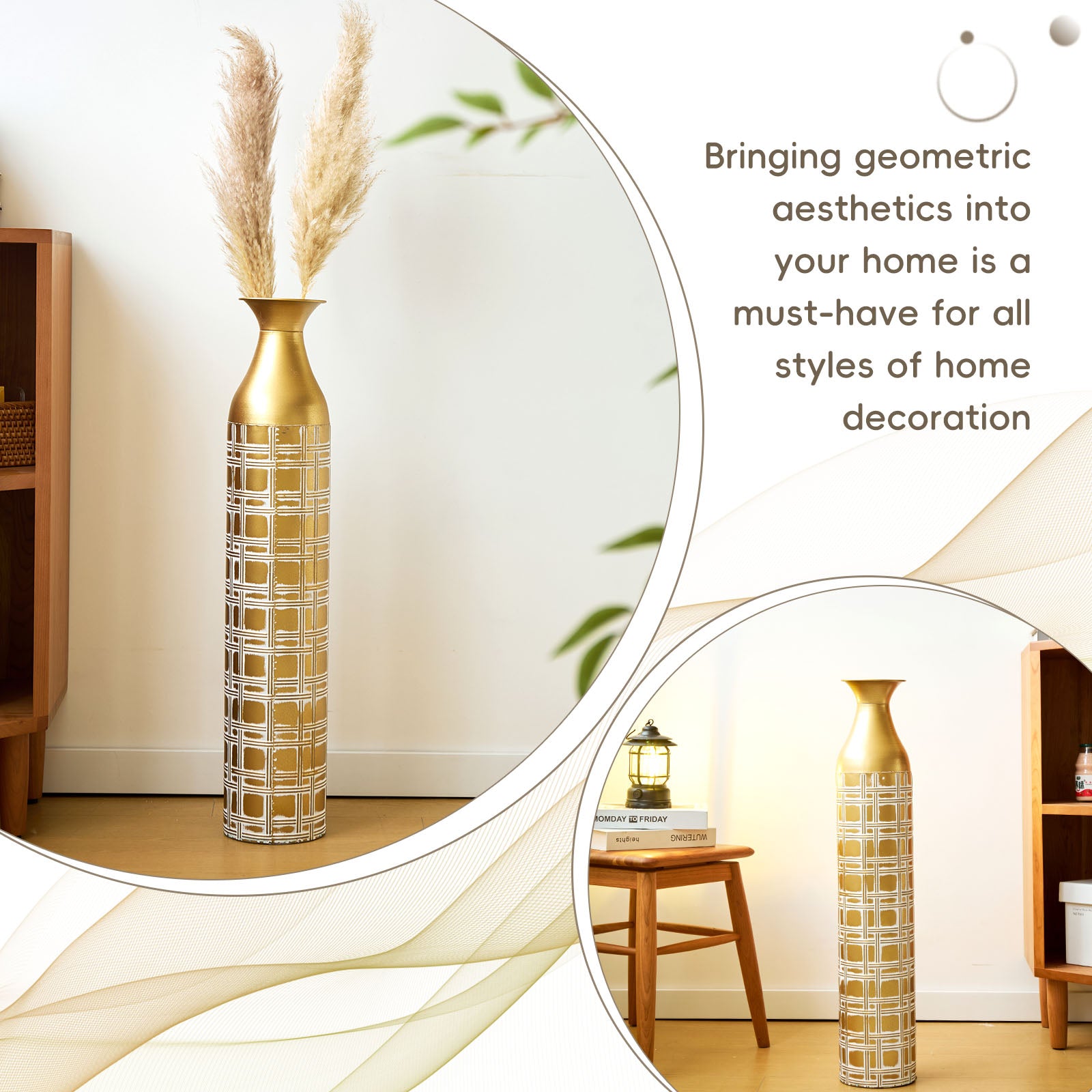 1PC gold metal floor vase with