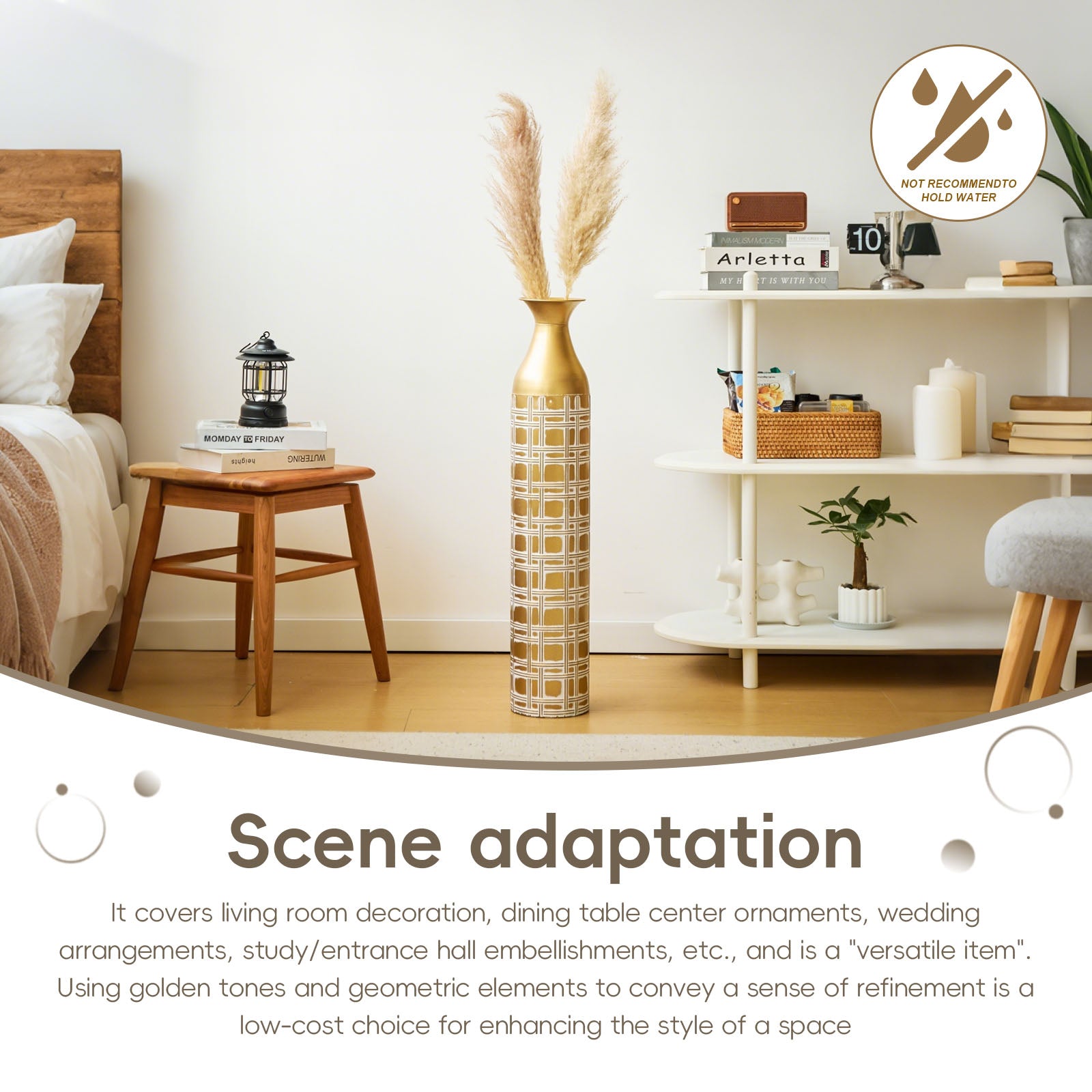 1PC gold metal floor vase with