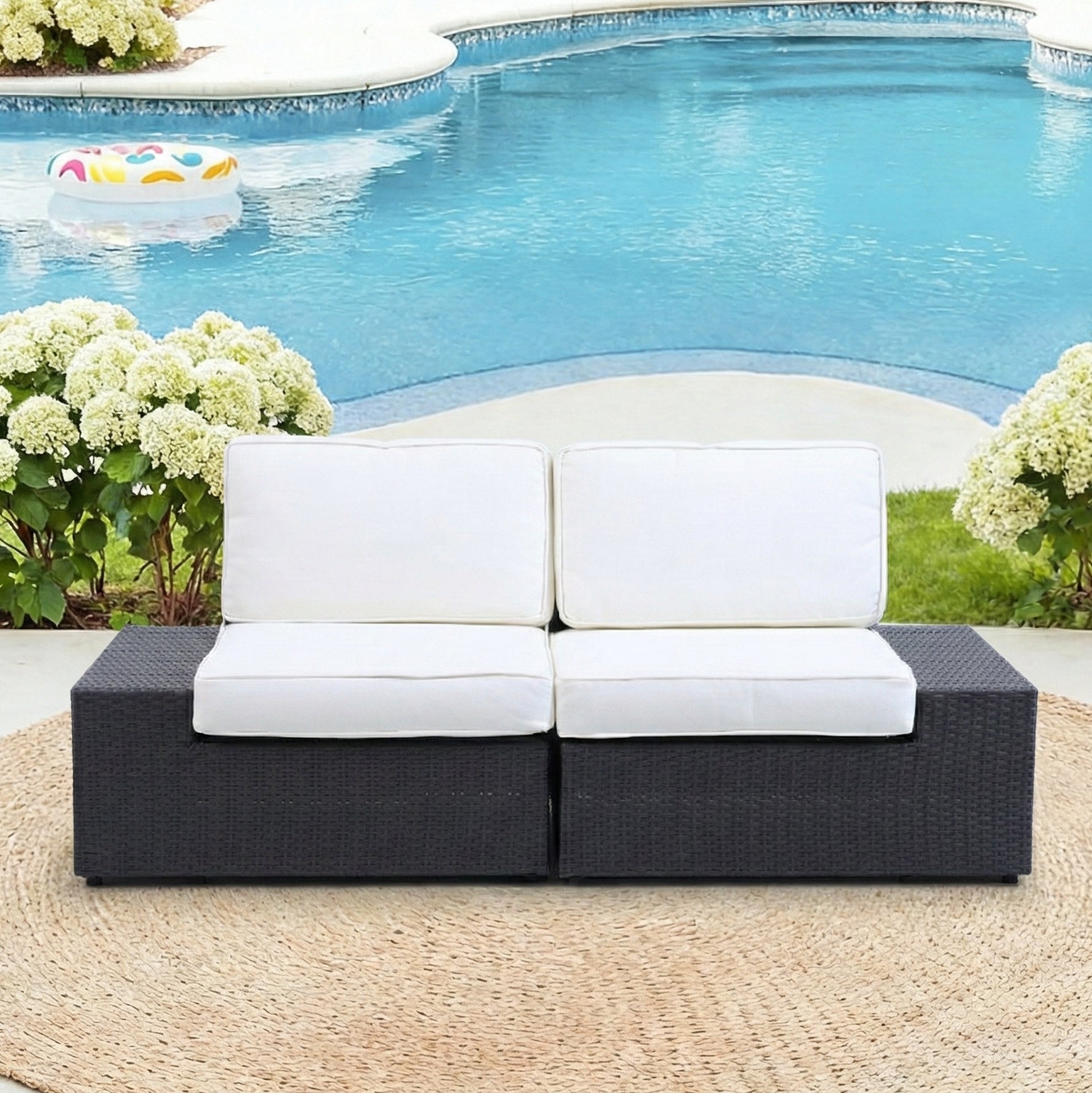 Sleek 2-Seater Modular Outdoor Woven Rattan Sofa with Comfort Cushions