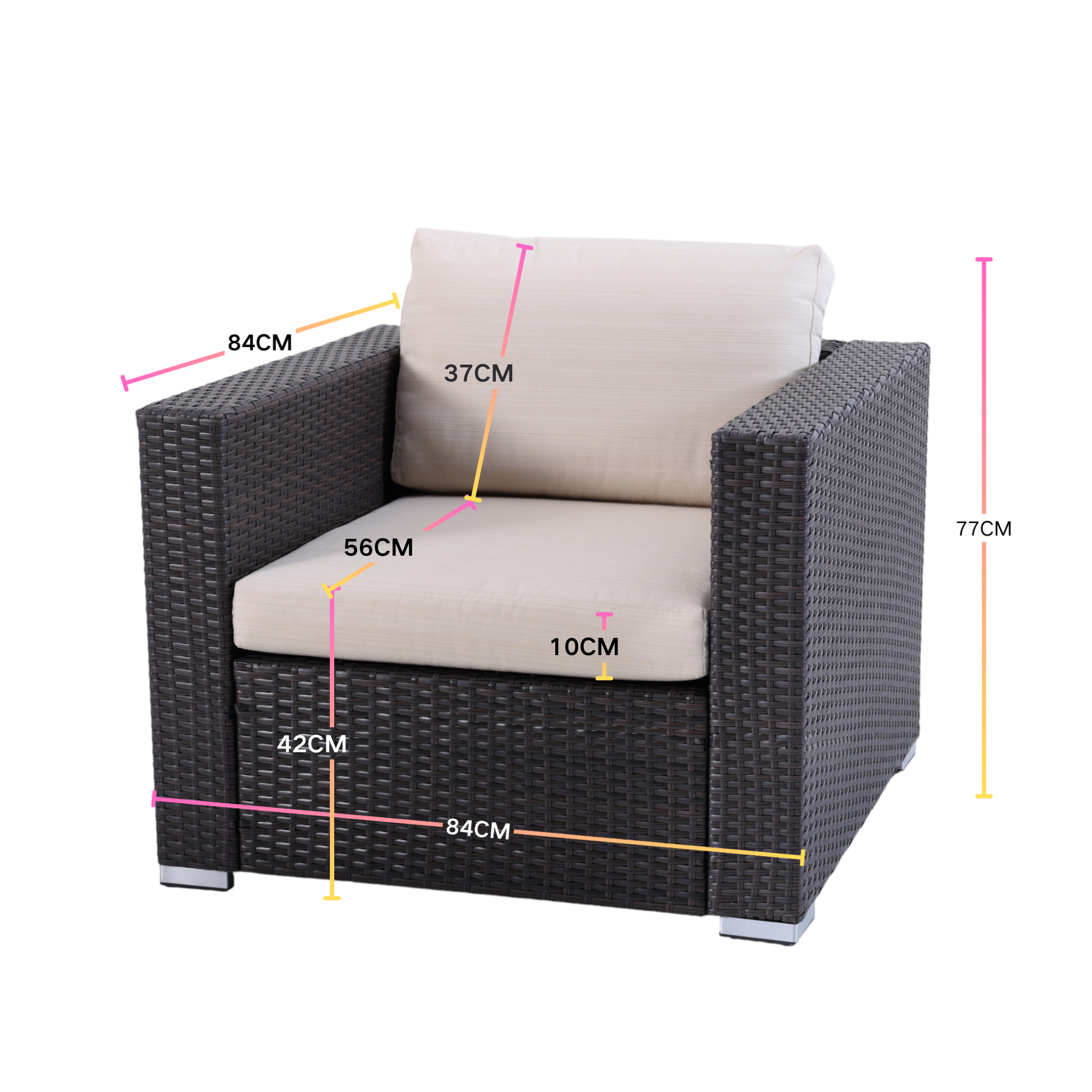 Aluminum Frame Weather-Resistant Outdoor Woven Rattan Armchair