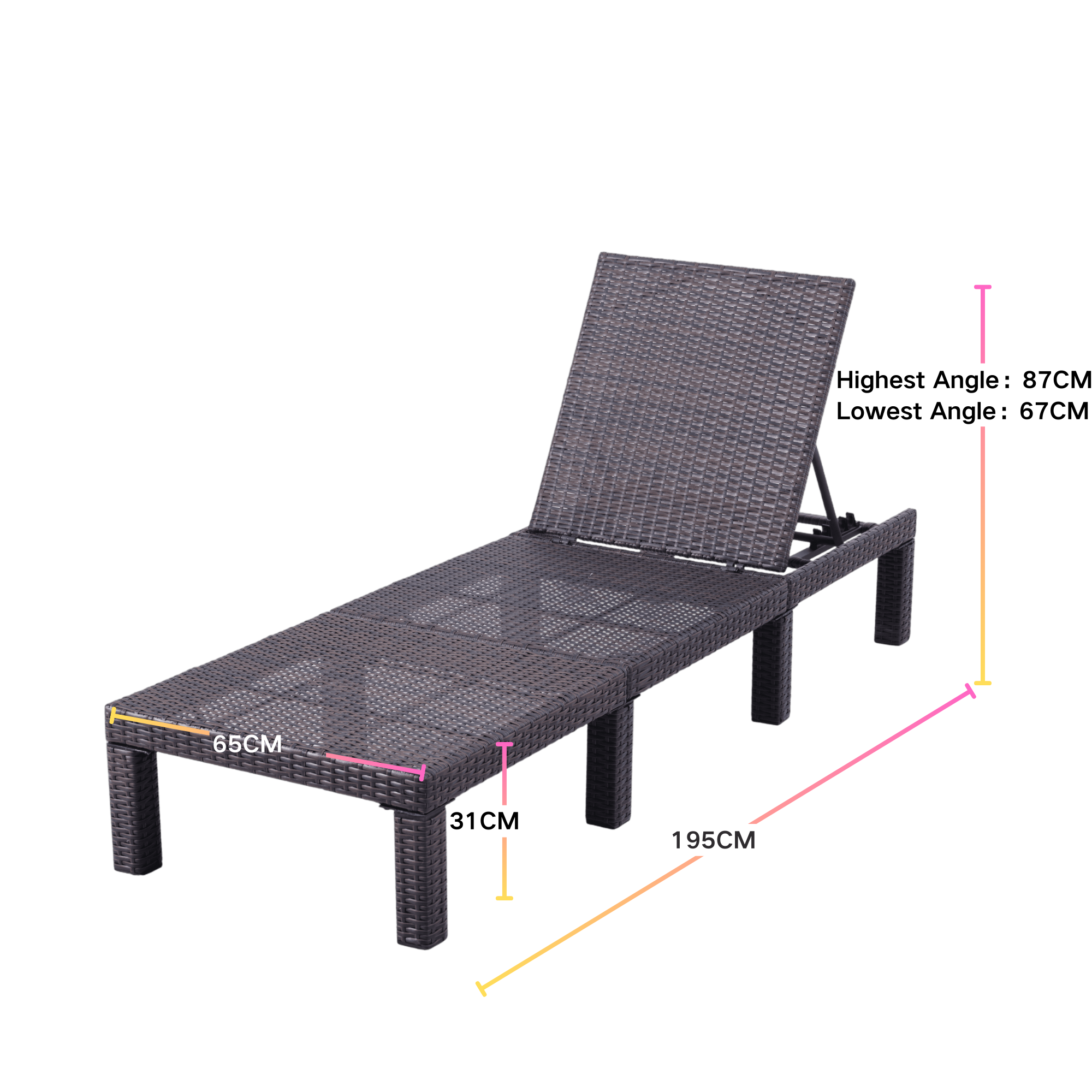 Adjustable Reclining Outdoor Woven Rattan Lounge Chaise