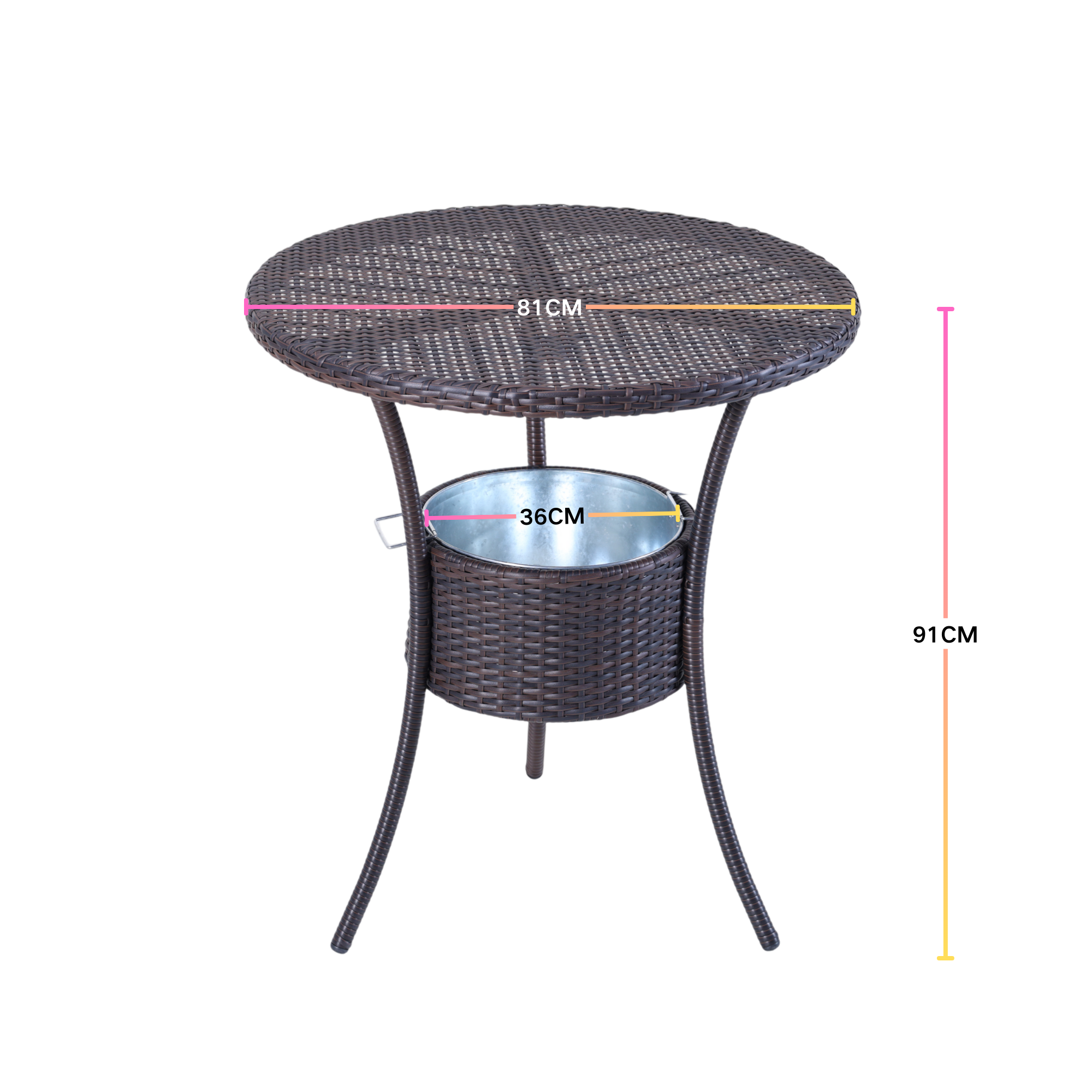 Stylish Round Outdoor Woven Rattan Side Table with Built-in Ice Bucket