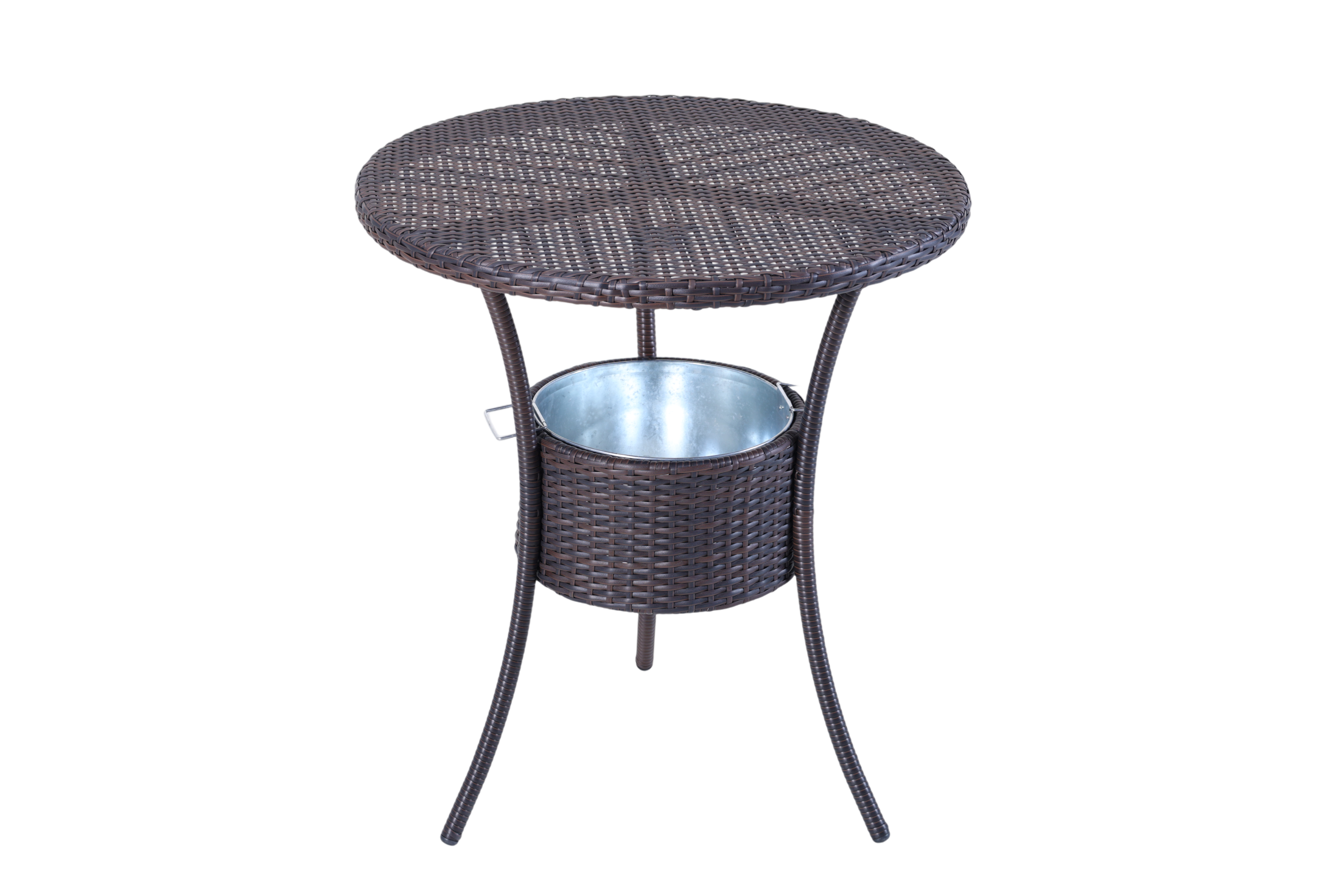 Stylish Round Outdoor Woven Rattan Side Table with Built-in Ice Bucket