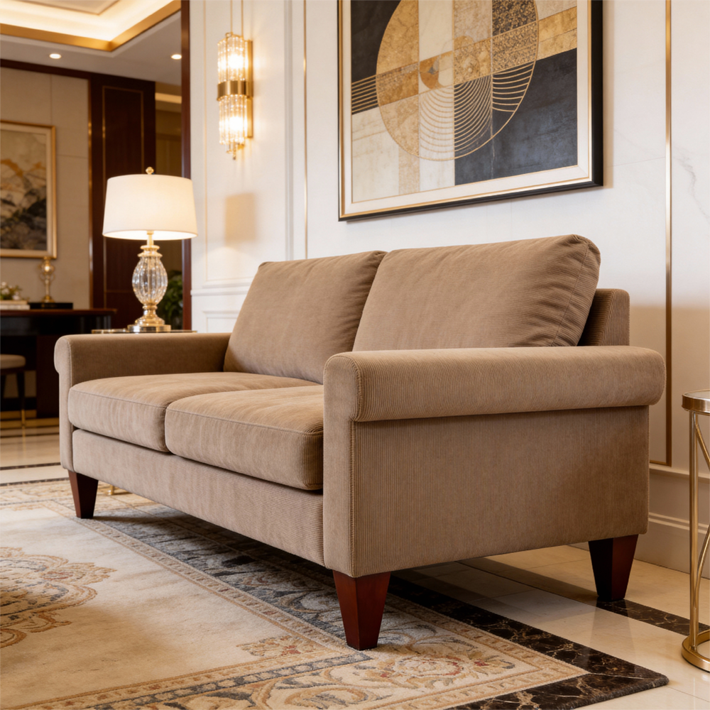 Modern minimalist double seat fabric sofa (light brown)