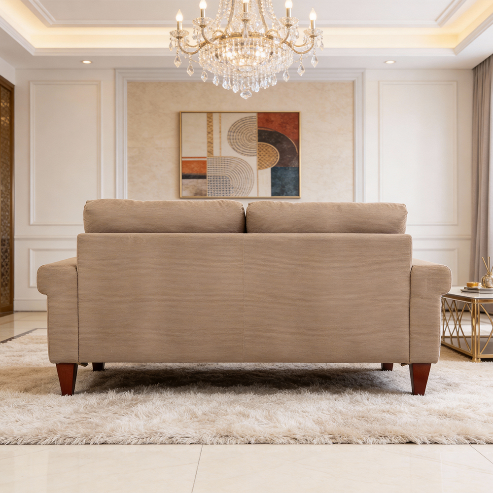 Modern minimalist double seat fabric sofa (light brown)