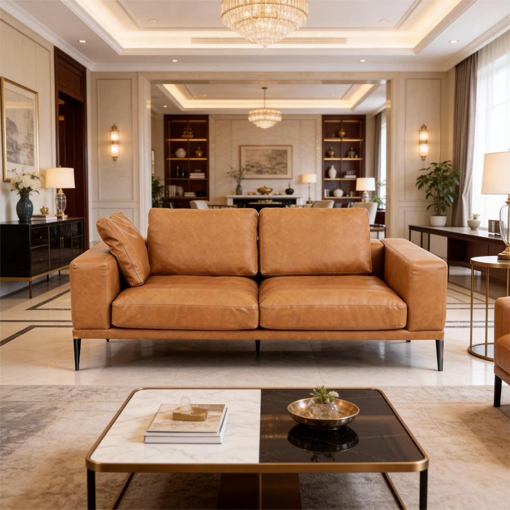 Modern for comfy, faux leather sofa, deep seat sofas (brown)