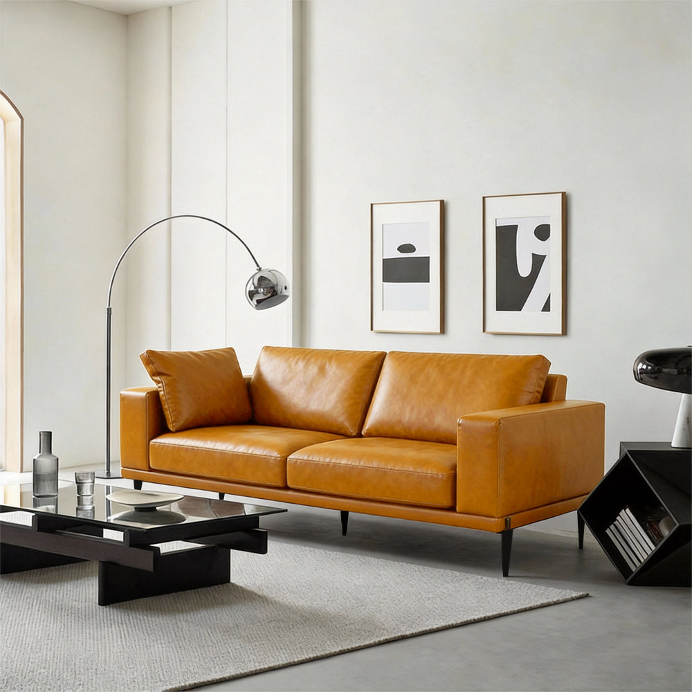 Modern for comfy, faux leather sofa, deep seat sofas (brown)