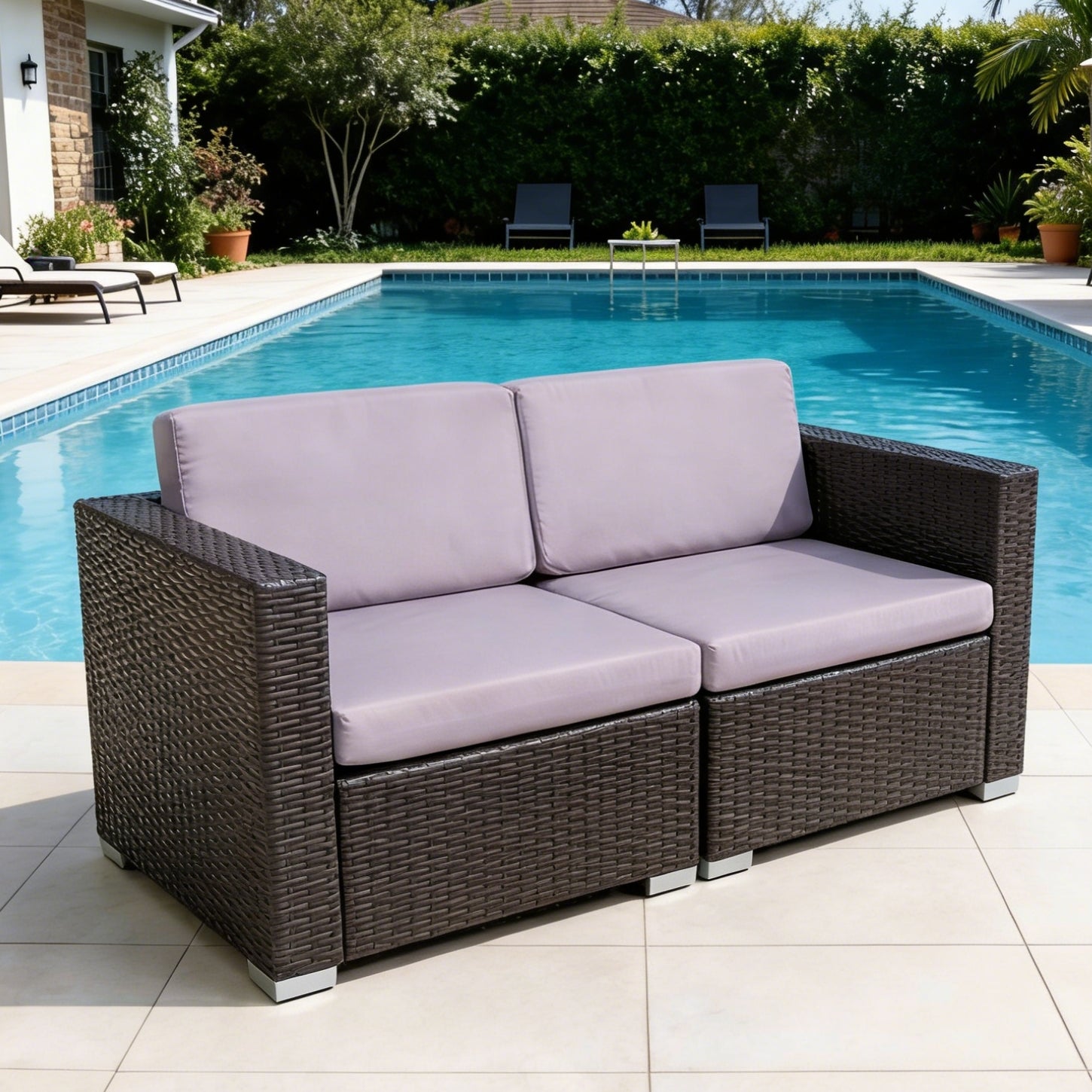 Aluminum Frame Modern Comfy Outdoor Rattan Wicker Loveseat