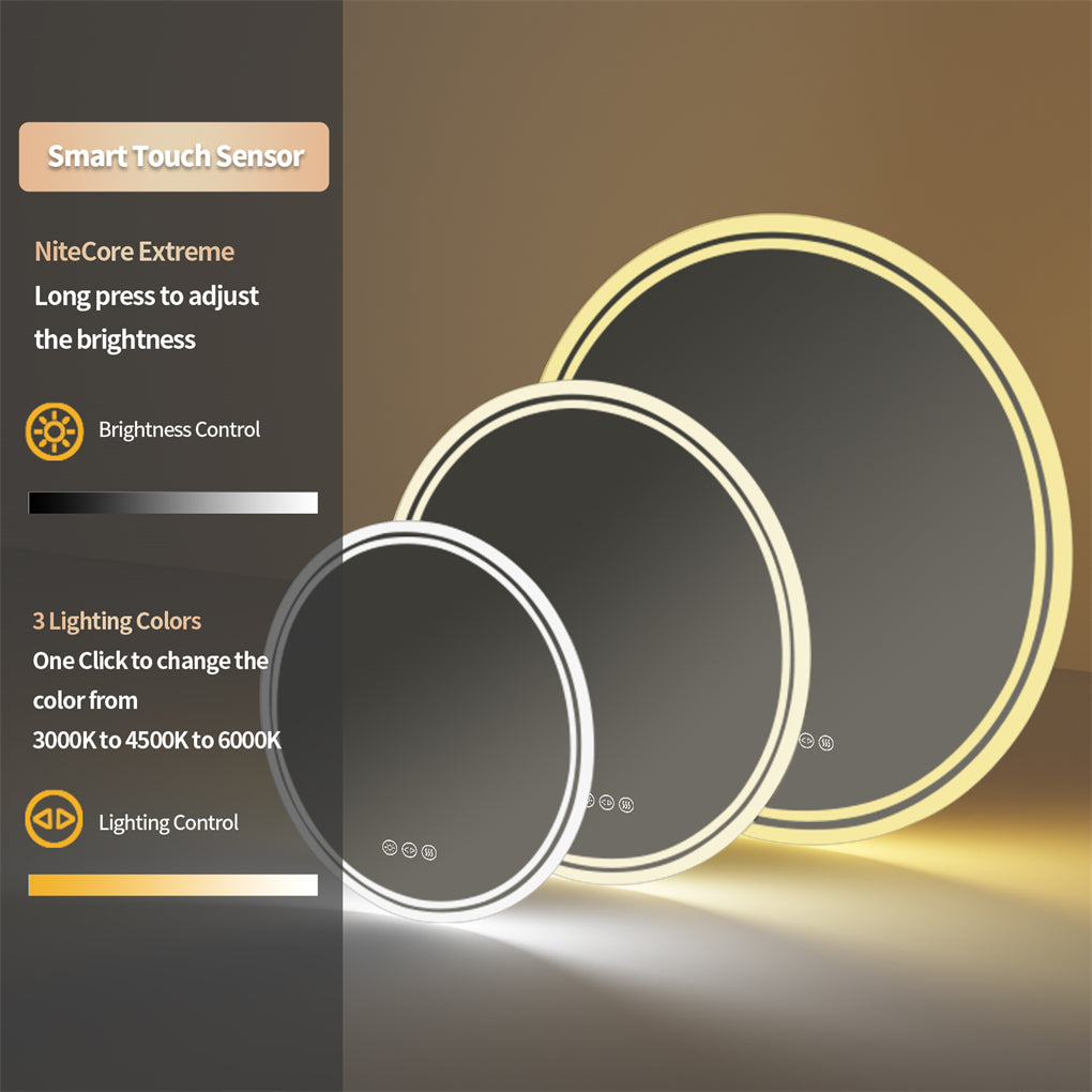 LED Wall Makeup Mirror Round Dimmable LED Bathroom Mirror Smart Touch