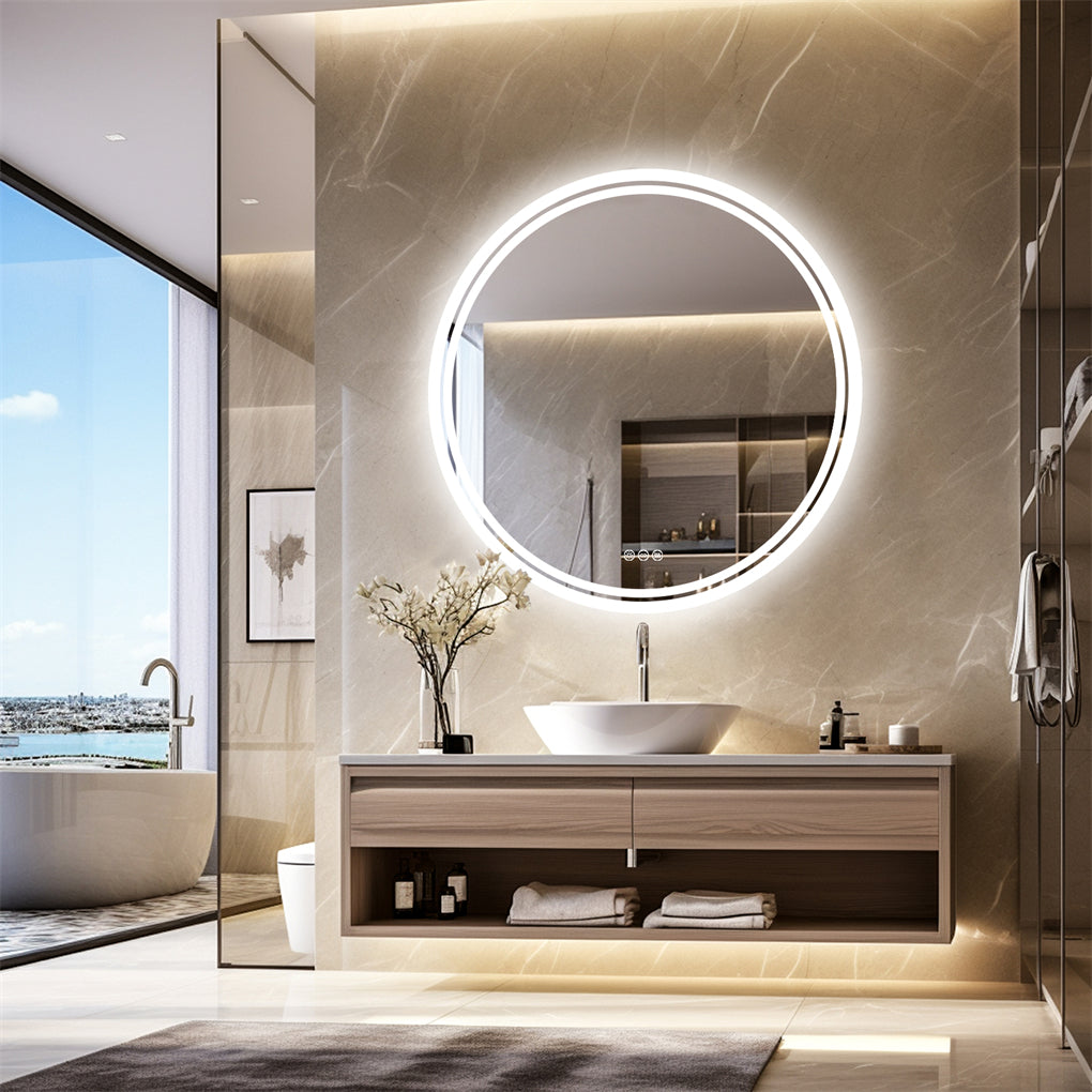 LED Wall Makeup Mirror Round Dimmable LED Bathroom Mirror Smart Touch