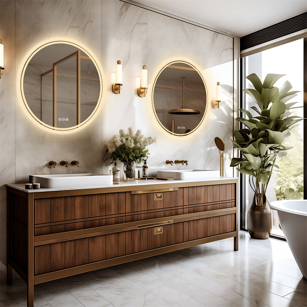 LED Wall Makeup Mirror Round Dimmable LED Bathroom Mirror Smart Touch