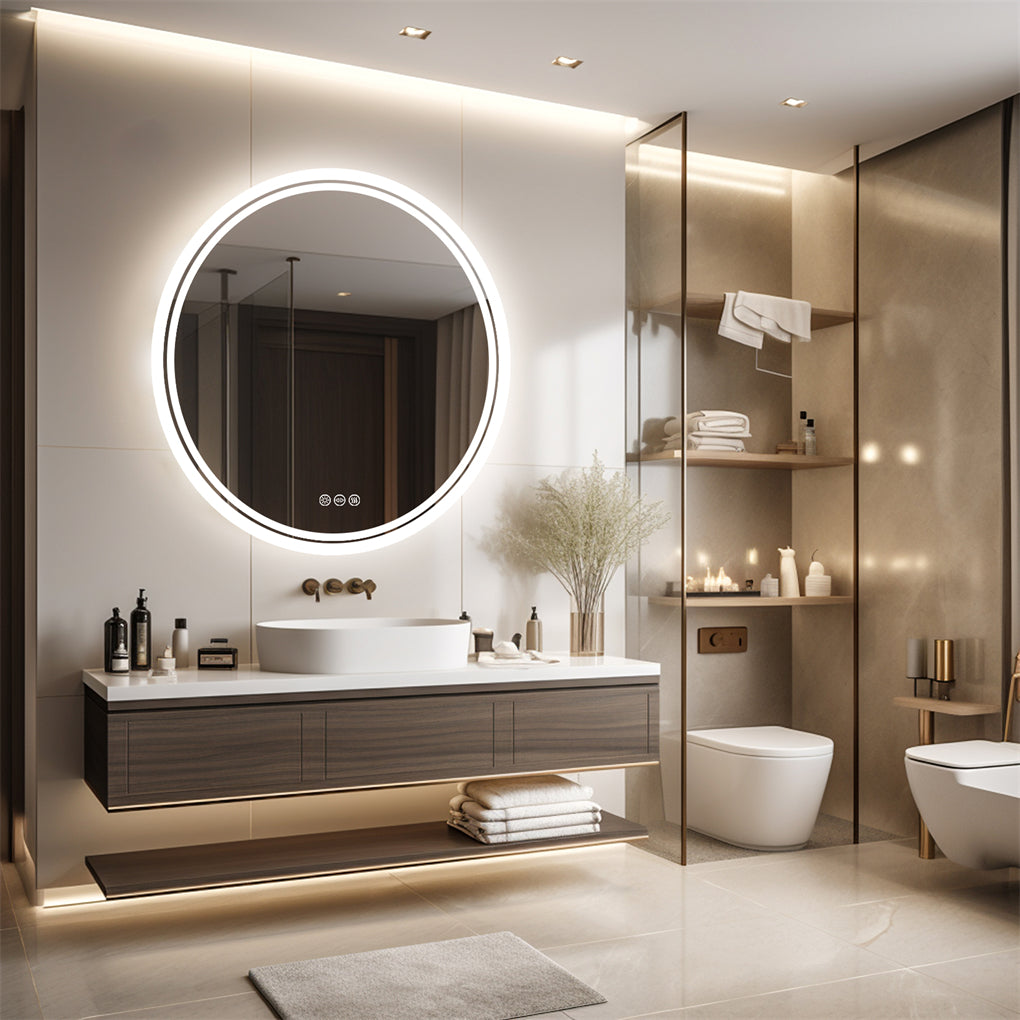 LED Wall Makeup Mirror Round Dimmable LED Bathroom Mirror Smart Touch