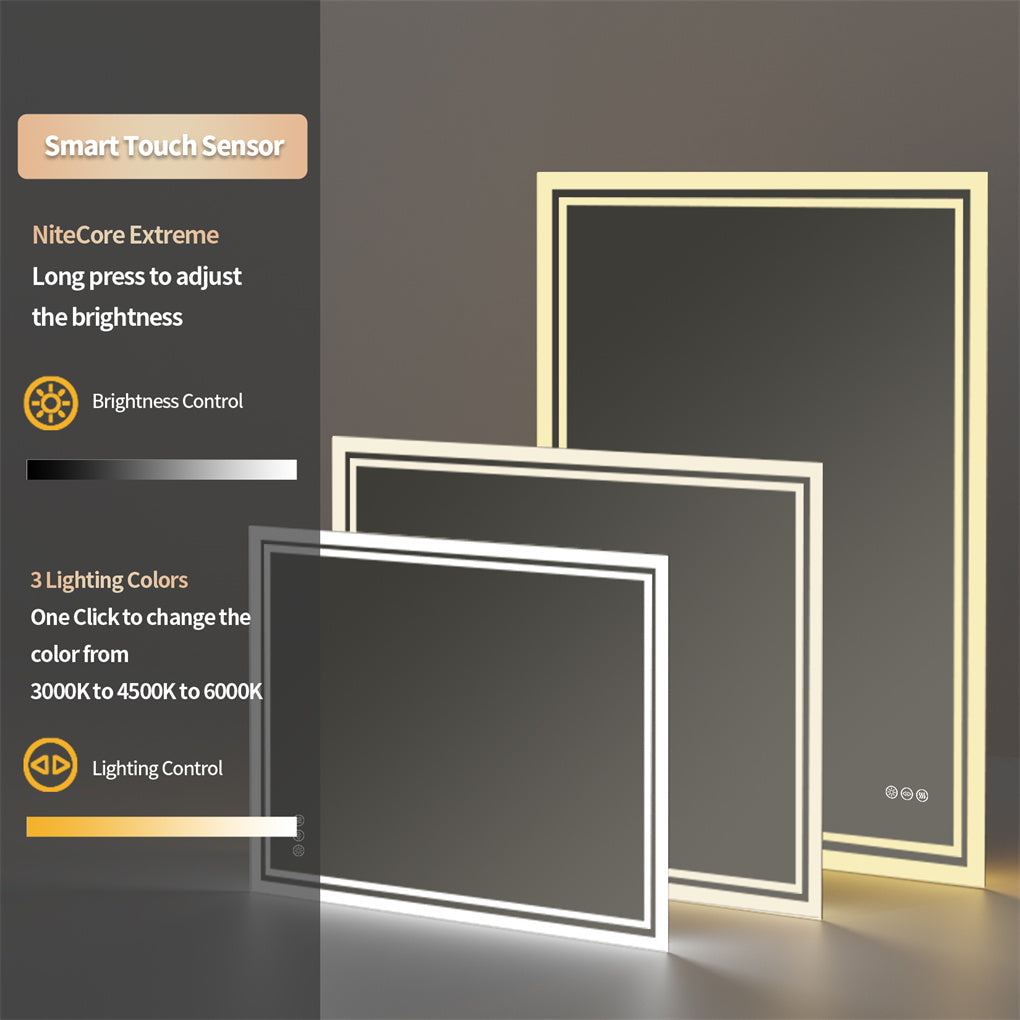 70/80/90CM XXL Bathroom Mirror LED Dimmable Makeup Vanity Mirror IP65
