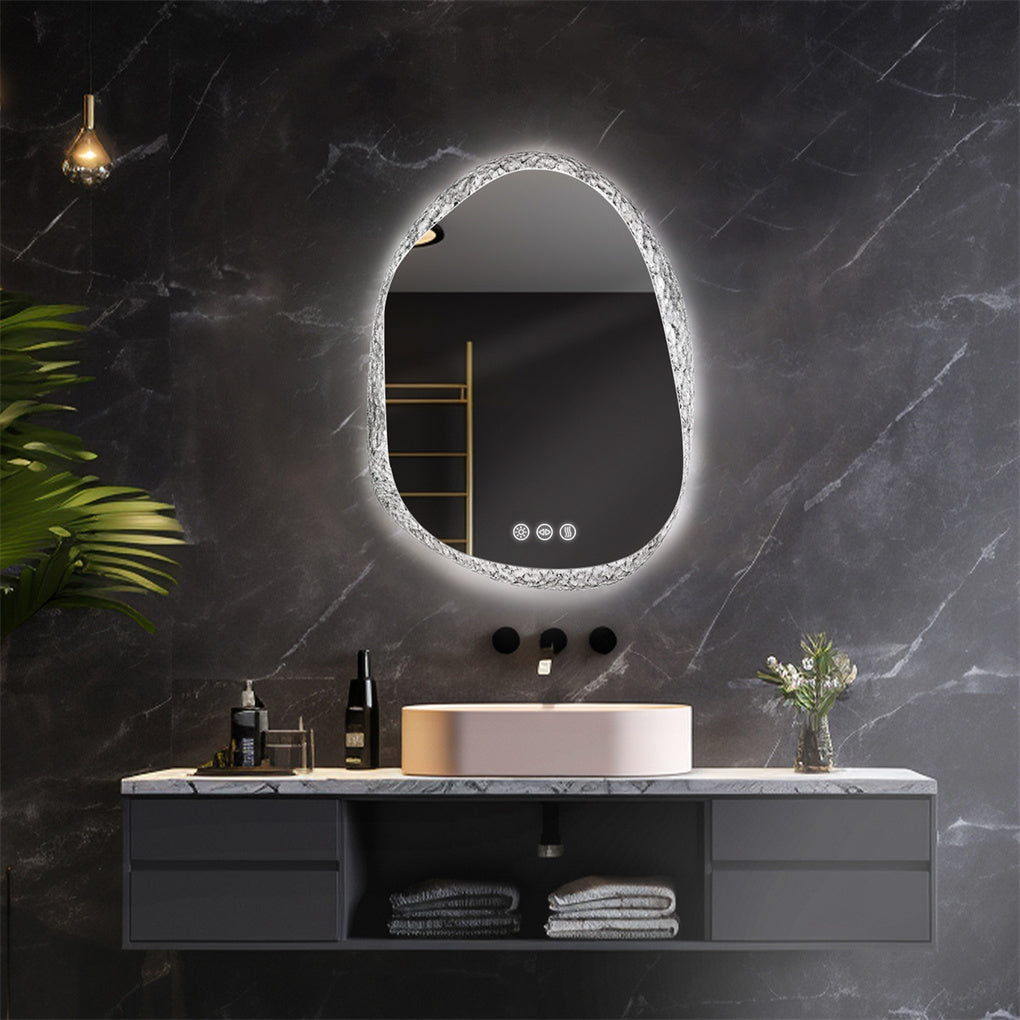 Crystal Frame Bathroom Mirror Anti-fog Makeup Mirror 3 Colors Backlit