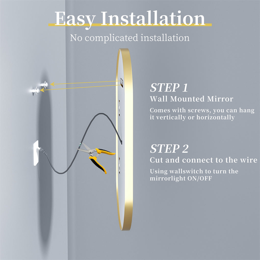 Gold Frame Oval LED Bathroom Mirror Anti-Fog Smart Vanity Mirror
