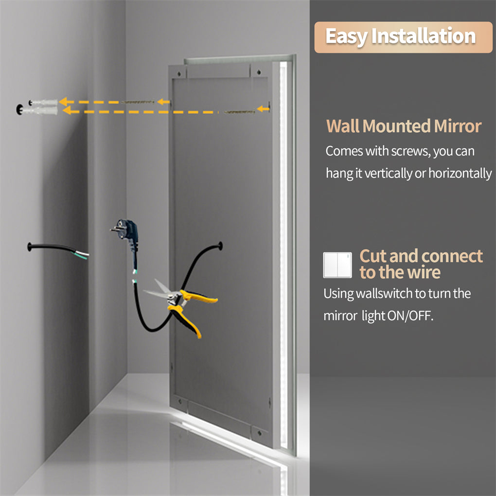 80cm Square LED Bathroom Mirror Dual Lights Anti-fog Makeup Mirror