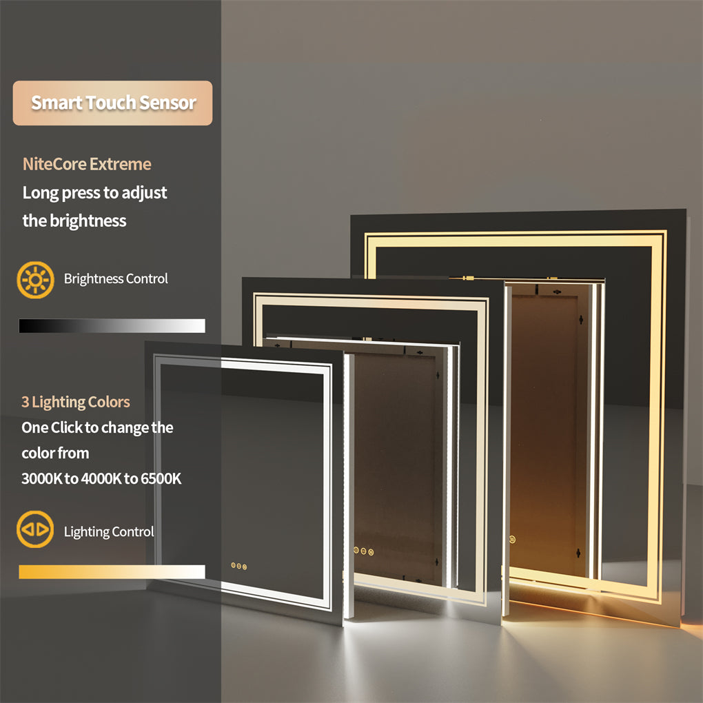 80cm Square LED Bathroom Mirror Dual Lights Anti-fog Makeup Mirror