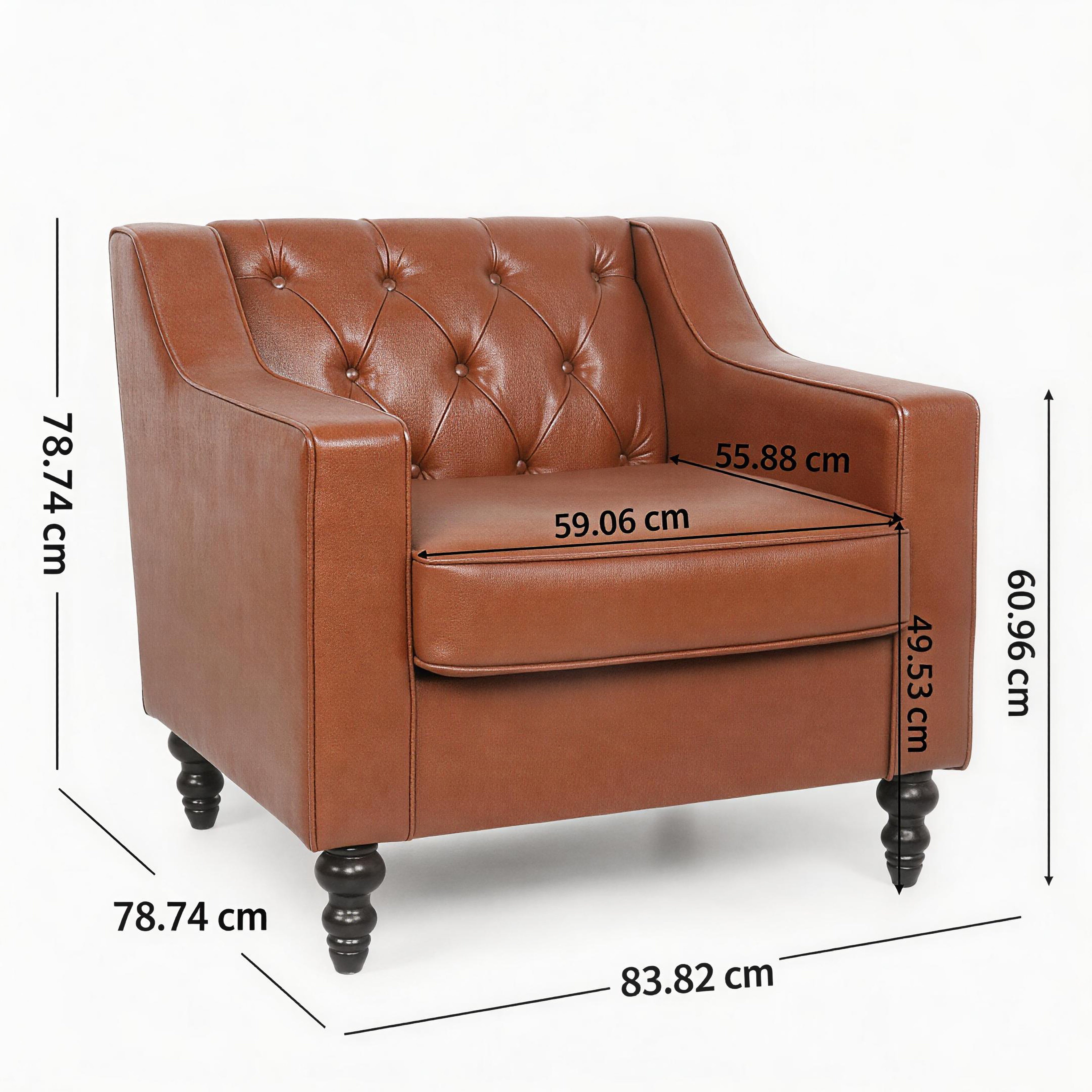 Modern Light Brown/Brown Ergonomic PU Leather Button-Tufted Club Chair