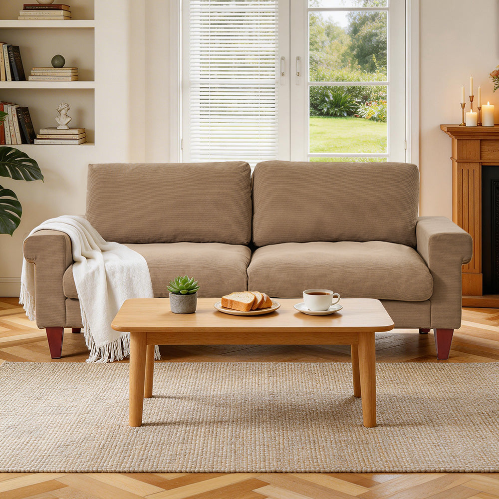 Modern minimalist double seat fabric sofa (light brown)
