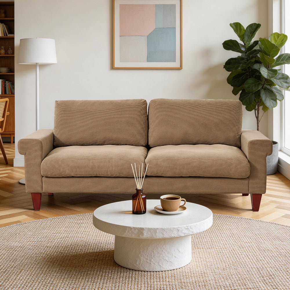 Modern minimalist double seat fabric sofa (light brown)