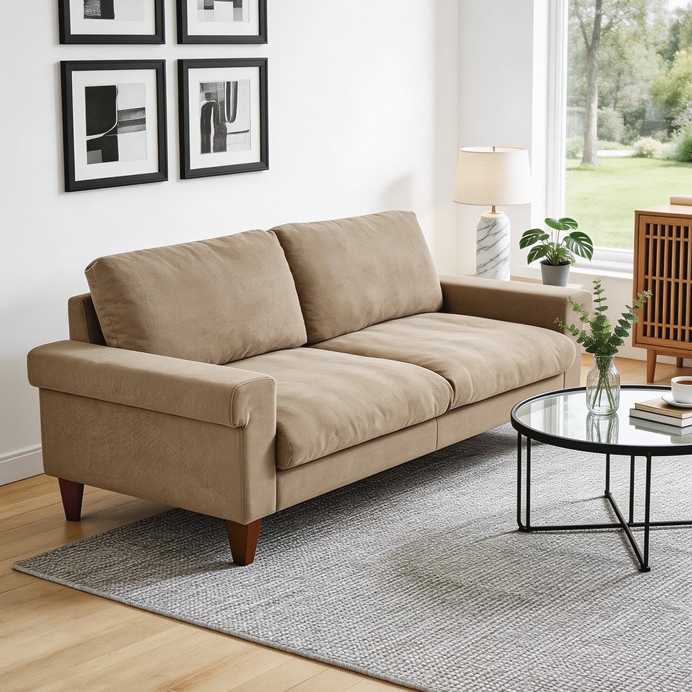 Modern minimalist double seat fabric sofa (light brown)