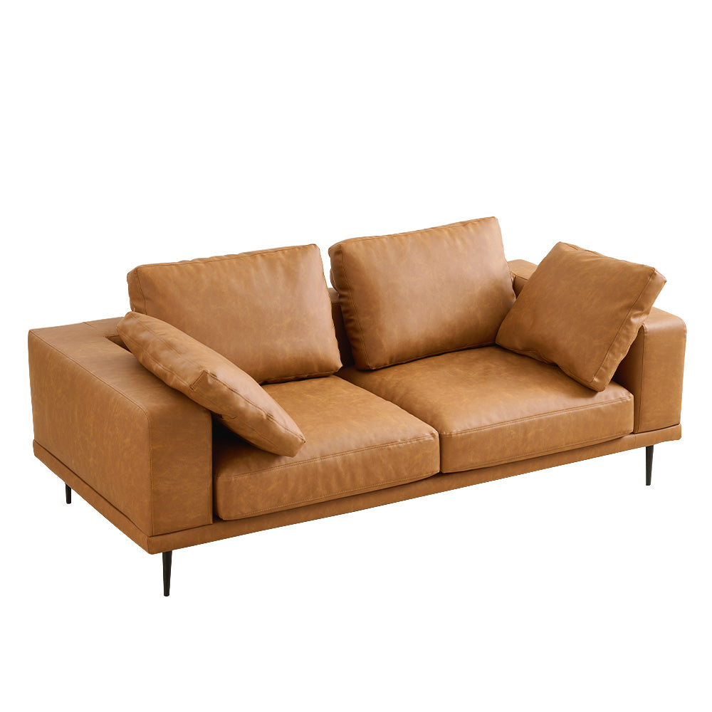 Modern Deep-Seated Sofa, Two-seater, Faux Leather, Brown