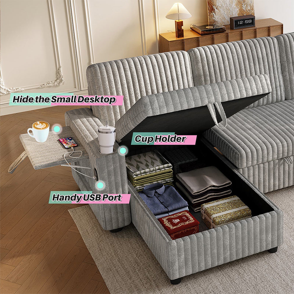 Oversized U Shaped Plush Corduroy Fluffy Sectional Sleeper Sofa