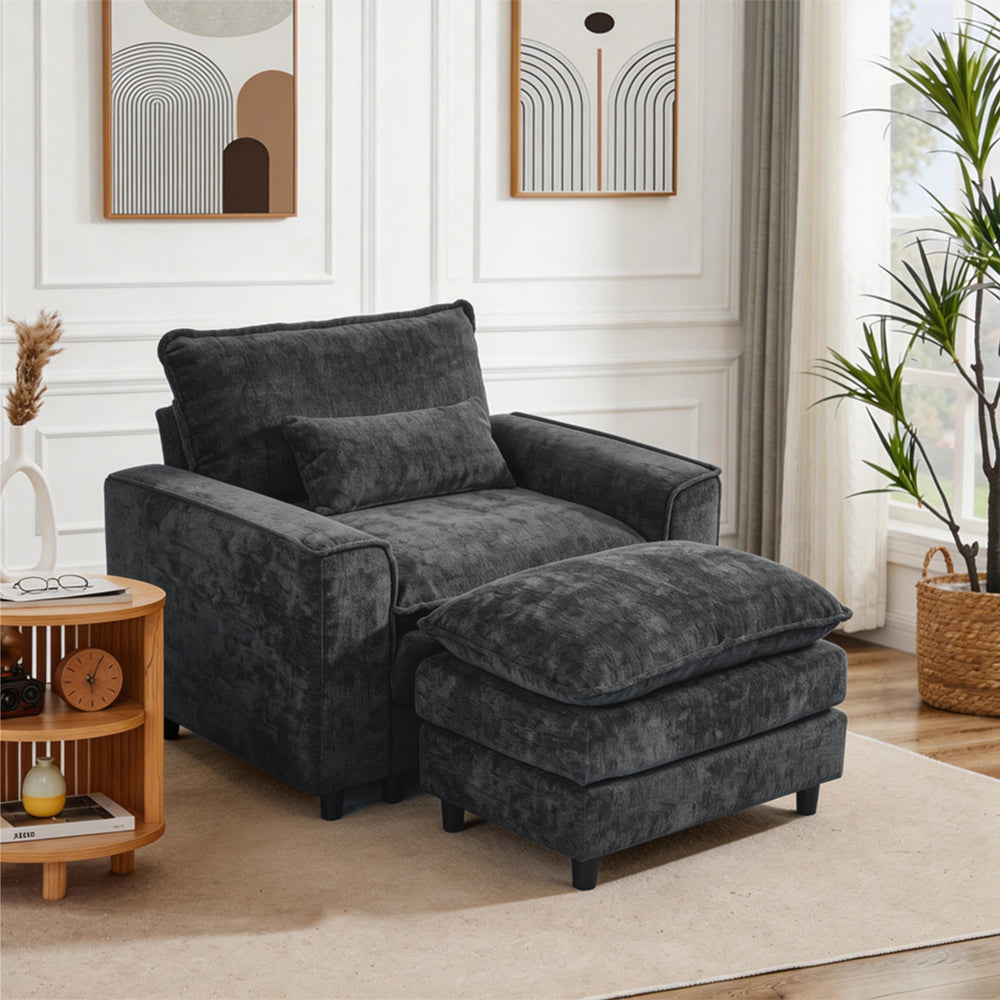 Comfort Combo: Single Sofa and Portable Footstool