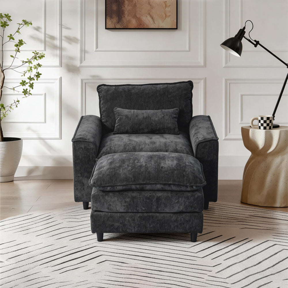 Comfort Combo: Single Sofa and Portable Footstool