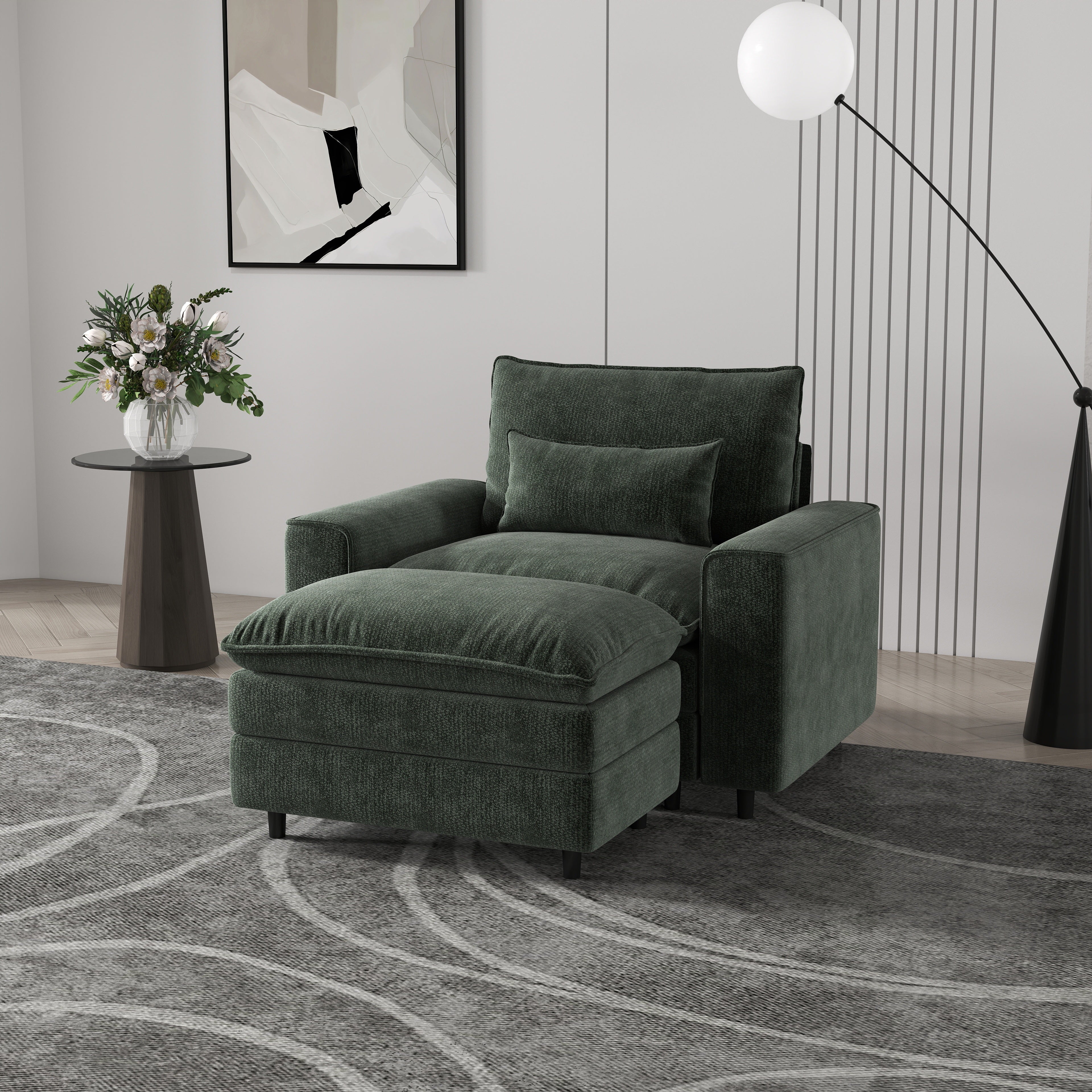 Comfort Combo: Single Sofa and Portable Footstool