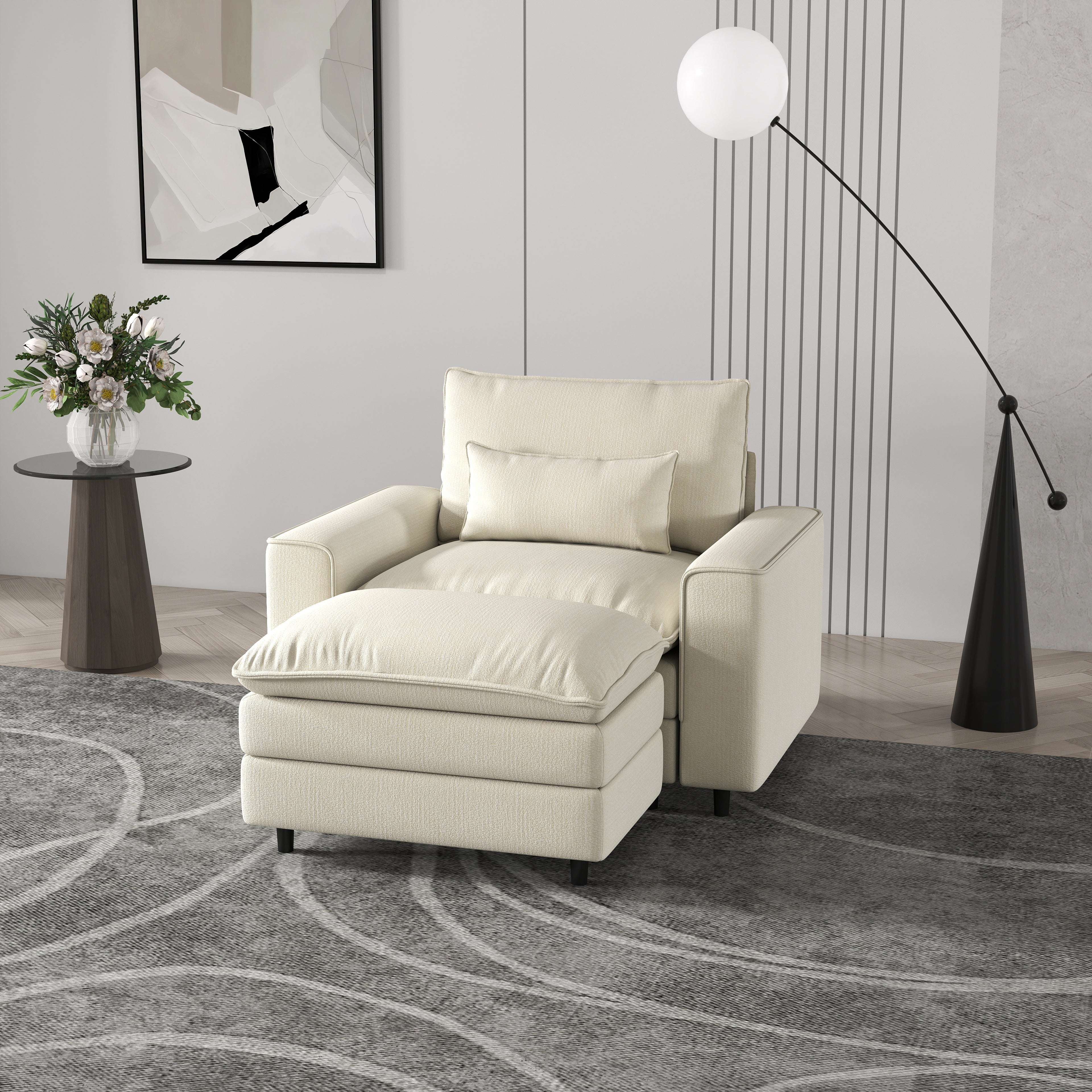Comfort Combo: Single Sofa and Portable Footstool