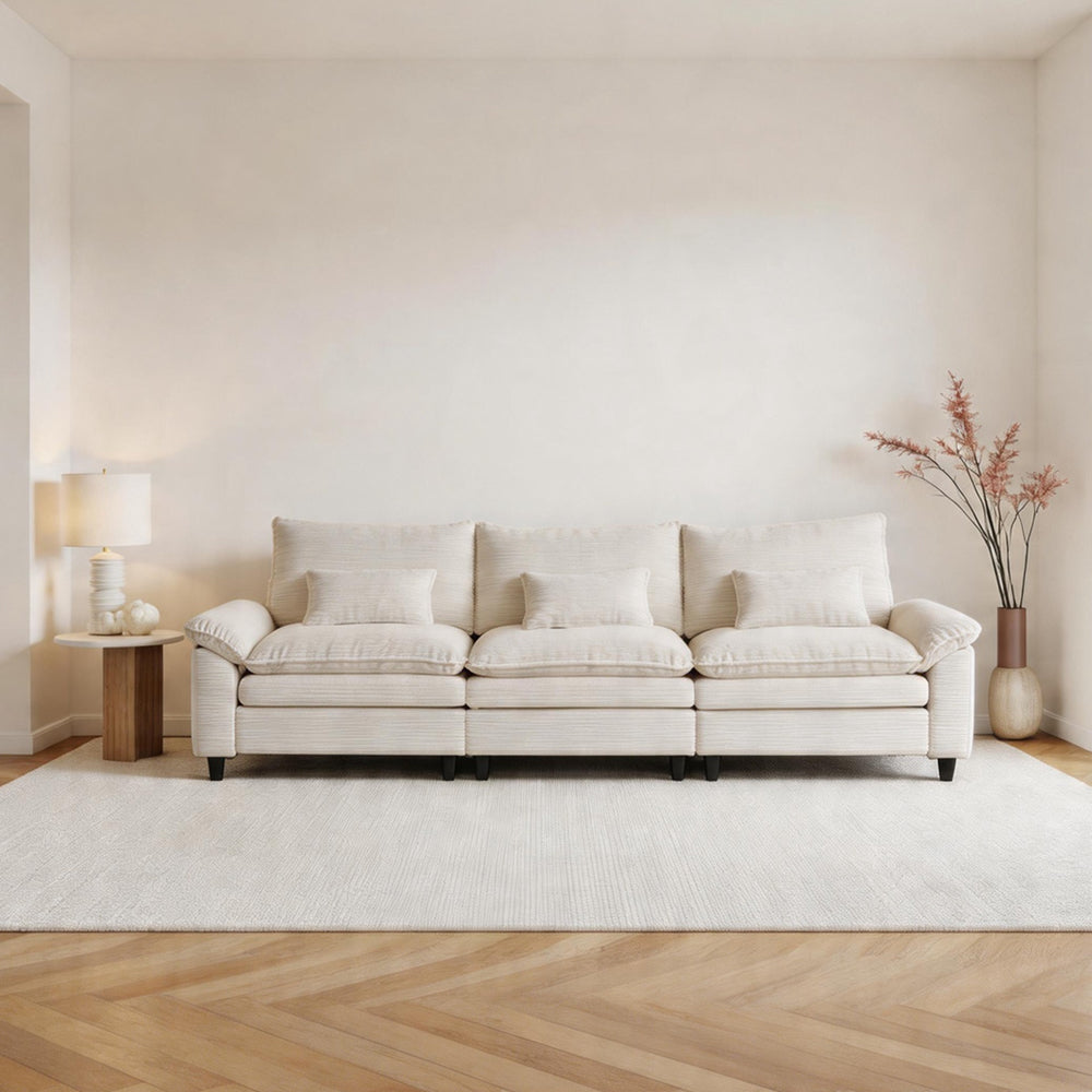 Sunlit Lazy Hours: Corduroy Wrap-Around Three-Seater Sofa