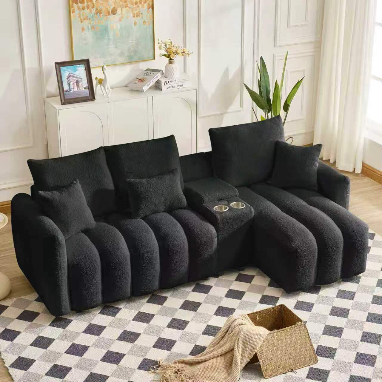 92-inch high-quality teddy fur fabric corner sofa