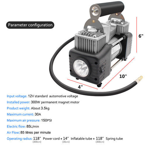 12V 150PSI Car Air Compressor Portable Tyre Deflator Inflator