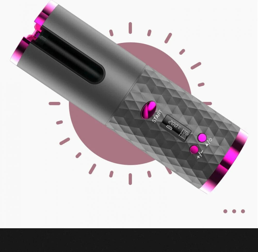 Cordless Automatic Wireless Hair Curler Rotating Handheld Function LCD Display