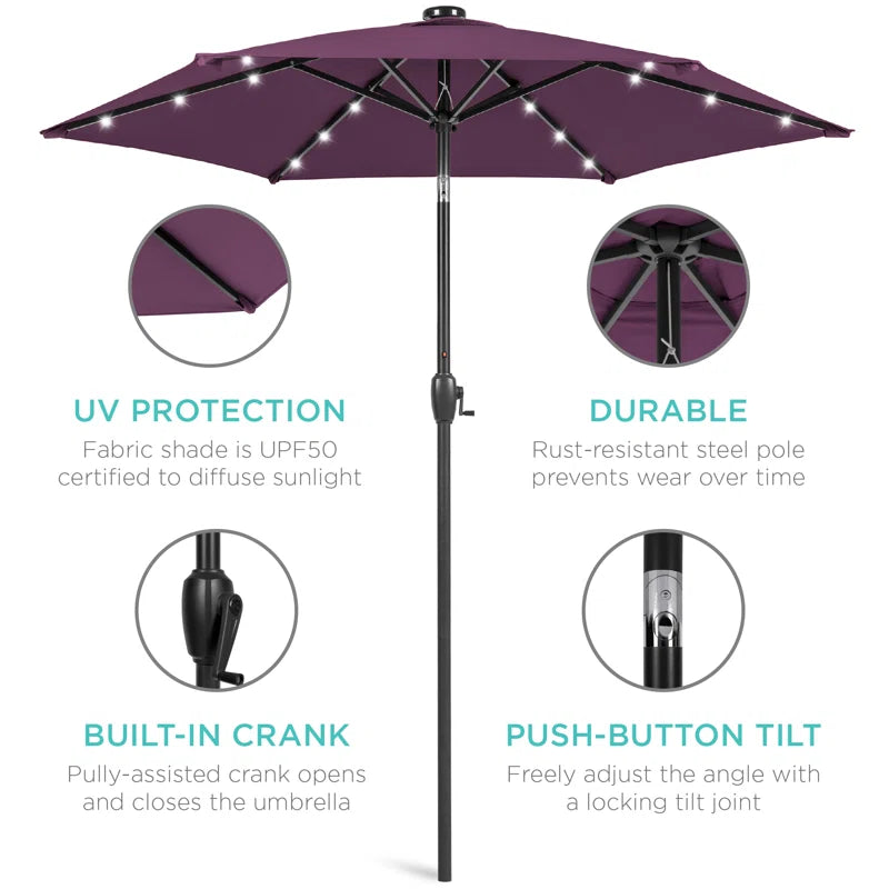 Auvitalliving 7.5Ft Outdoor Solar Patio Umbrella For Deck