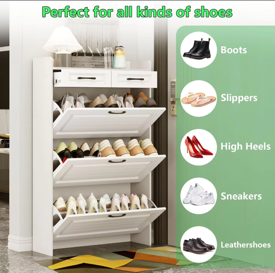 Shoe Storage Cabinet with 3 Flip Drawers, Freestanding Shoe Organizer for Entryway,