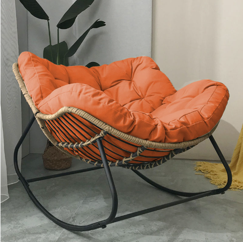 Indoor Outdoor Rocking Chair with Cushion, Oversized Patio Papasan Rocking Chair, Water Resistant Egg Royal Rocking Chair 450Lbs