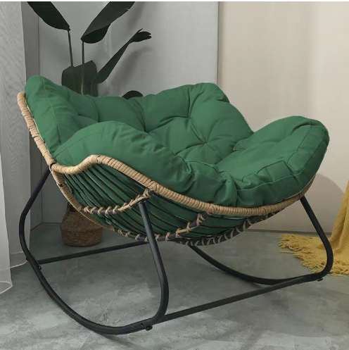 Indoor Outdoor Rocking Chair with Cushion, Oversized Patio Papasan Rocking Chair, Water Resistant Egg Royal Rocking Chair 450Lbs