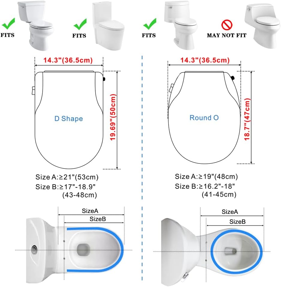 Non Electric Bidet Seat Toilet Seat with Self Cleaning Dual Nozzles Separated Rear & Feminine Cleaning Natural Water Spray, Soft Closed Toilet Seat, Easy DIY Installation (O Shape)