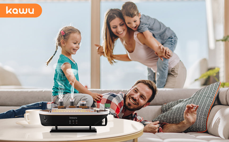 KAWU Steamship Shaped Humidifiers for Bedroom 250ml Ultrasonic Essential Oil Diffuser for Room Home Office, Jellyfish-shaped Fog, 7 Lighting Modes, Remote Control, Auto Shut-Off, 4\/8H Timer 28dB Quiet