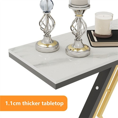 Solid marble console, entry table, hexagonal metal frame