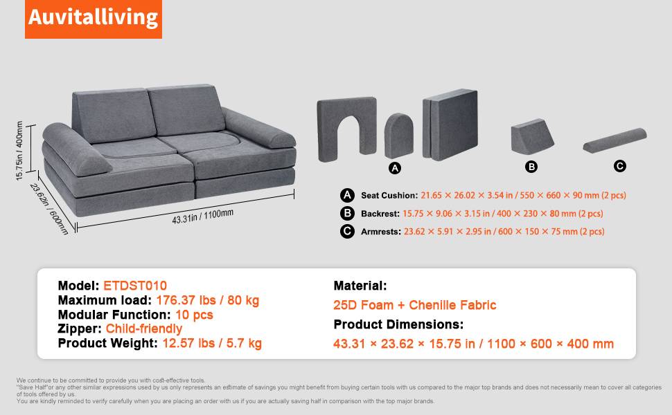 Auvitalliving Versatile Modular Block Sofa